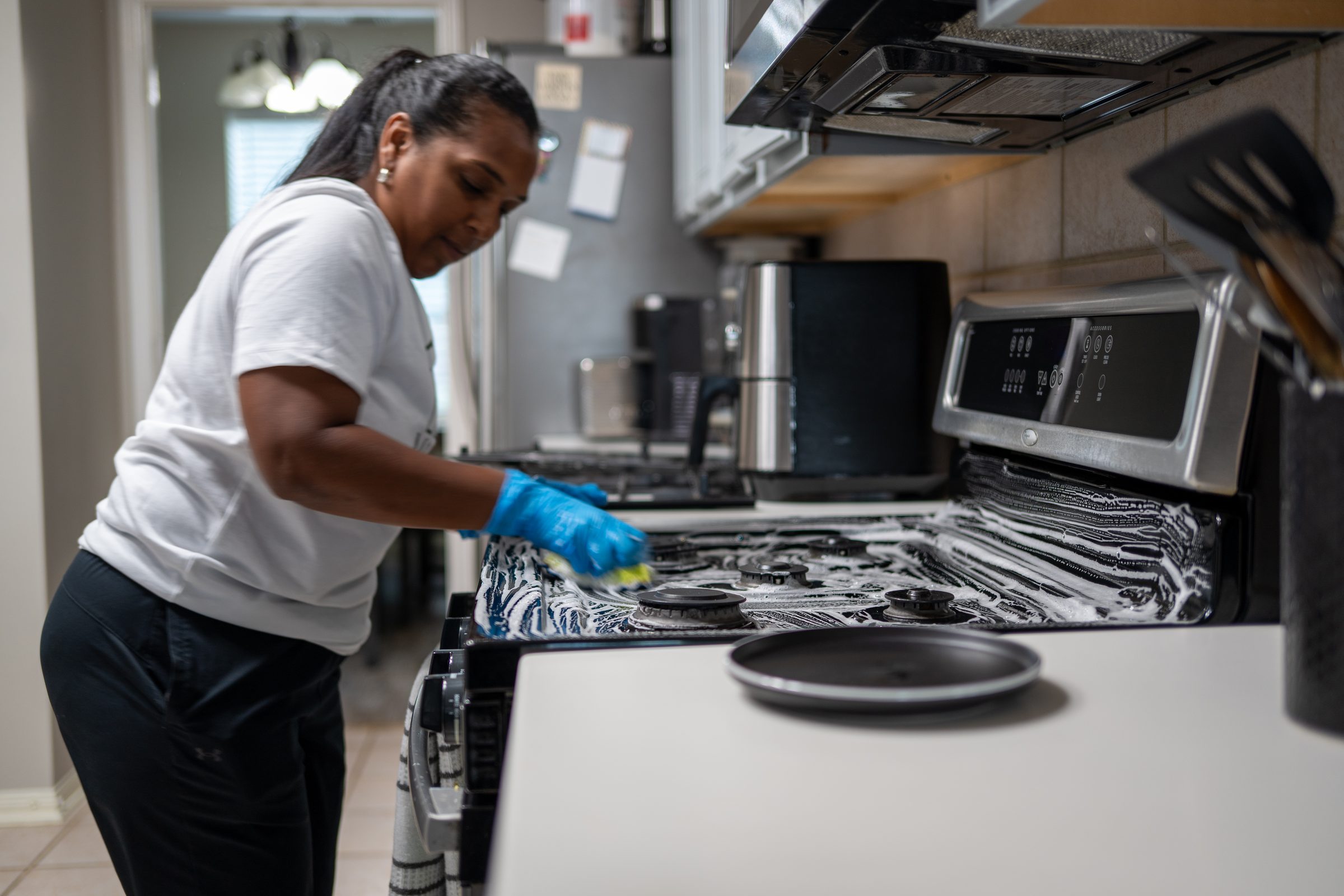 A cooktop during a deep clean